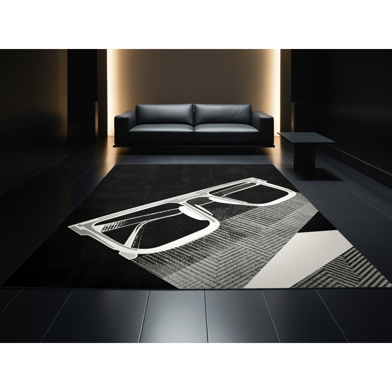 Tapis noir à motif géométrique doux et moelleux Montauk Ar Glasses, 2 pi x 3 pi