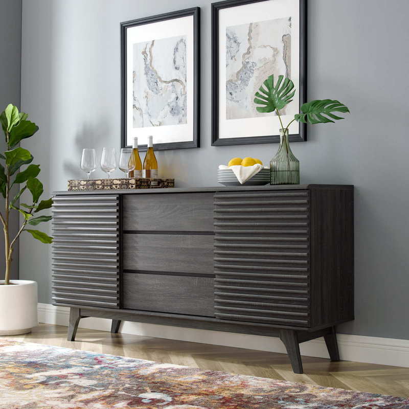 Charcoal 63" Mid-Century Modern Sideboard Buffet Table with Cabinet
