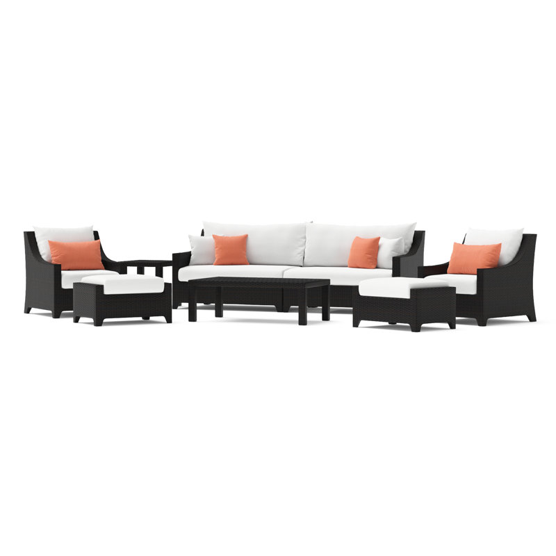 Fionnula 8 Pieces Rattan Sunbrella Sofa Seating Group with Cushions, Cast Coral