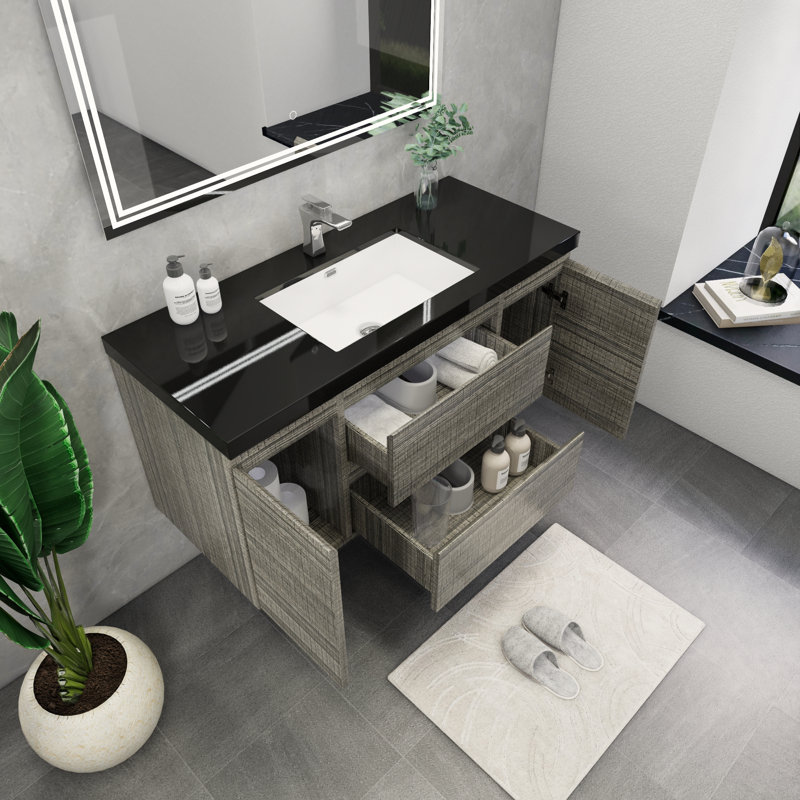 Castin 48" Wall-Mounted Single Bathroom Vanity Set, Glossy Ash Gray