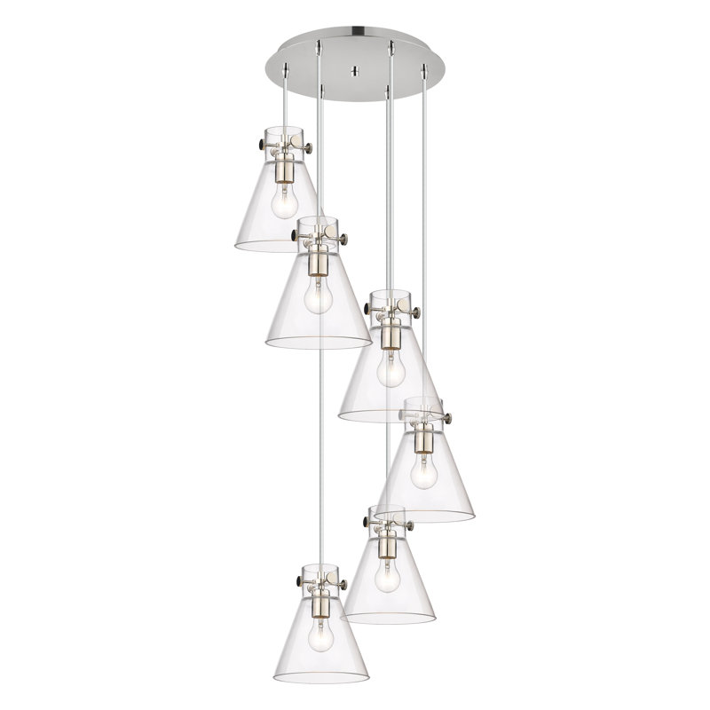 Luminaire suspendu 6 lumières Amrith, Transparent, Nickel poli