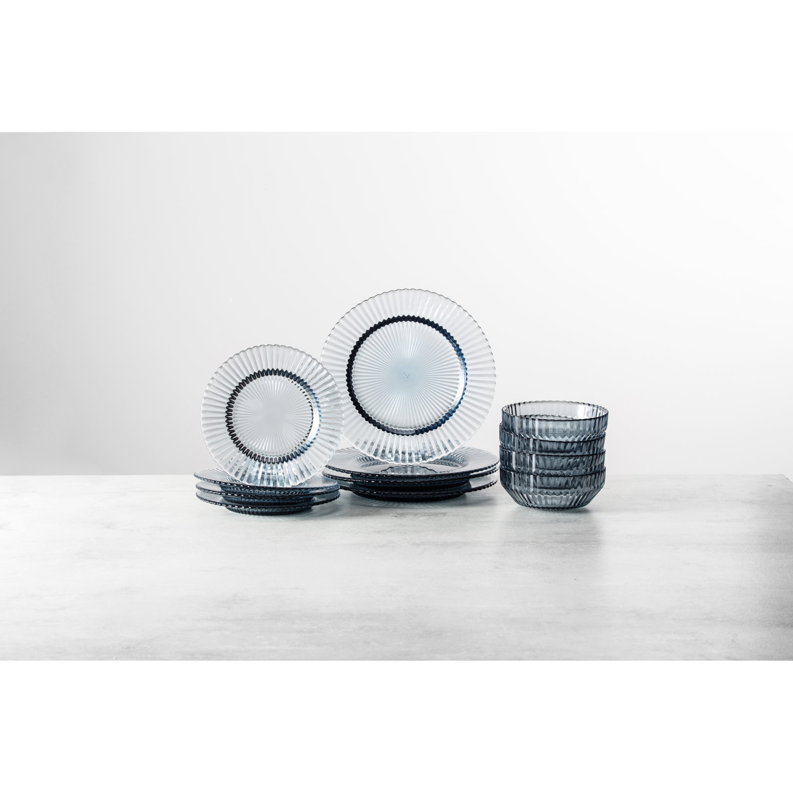 Fortessa Archie Glass, 12 Piece Dinnerware Set (Service for 4), Dusk Gray
