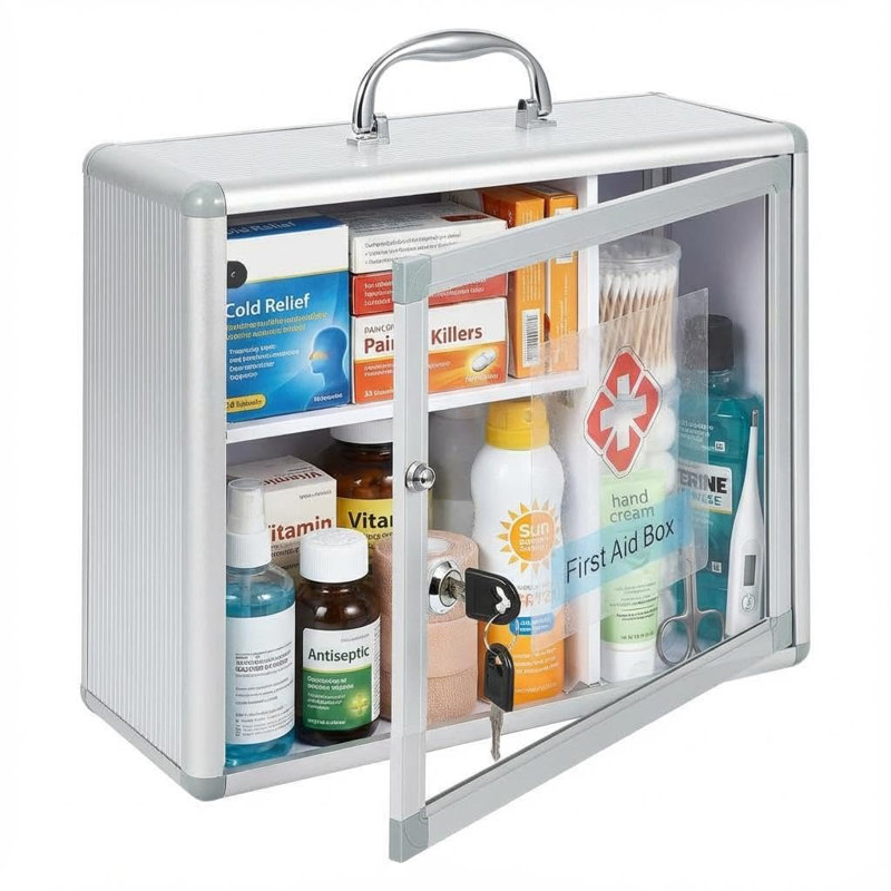 Armoire à pharmacie moyenne verrouillable avec poignée, armoire de premiers soins Protable