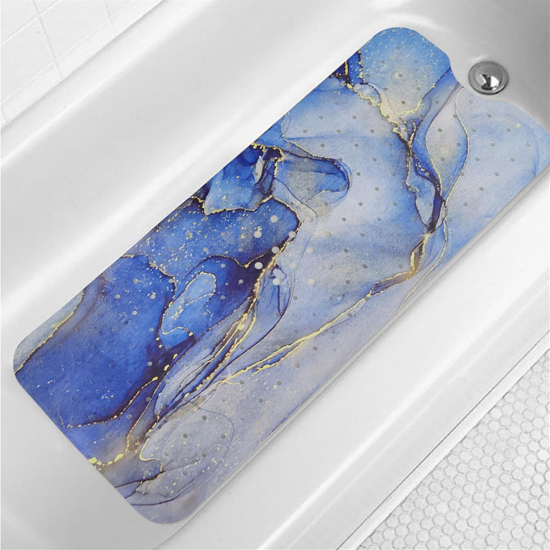 40x16" Blue Marble Non-slip Bath Mat
