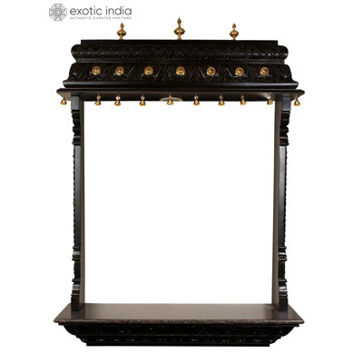 50" Designer Wooden Temple with Dangling Bells in Brass | With Inbuilt Light Bulb | Wall Mounted