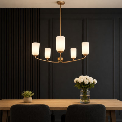 Lustre à 5 lumières de 81 cm (32 po) avec abat-jour en verre givré, plafonnier