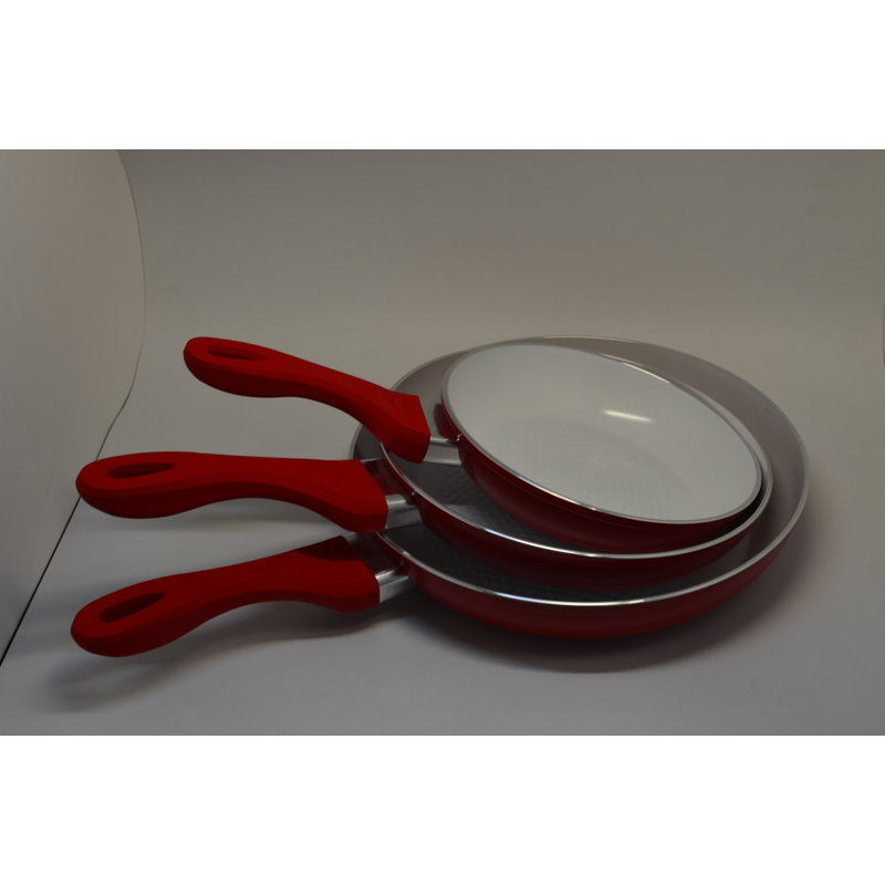 Ceramic Non-Stick Frying Pan Set, Red