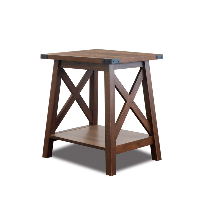 Dark Walnut Farmhouse X-Frame 2-Tier Side Table