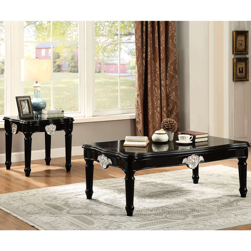 Table de bout noire avec support stable et pieds de table en bois