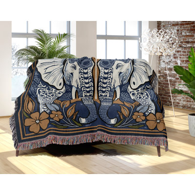 Lim Elephant Cotton Blend Blanket Throw
