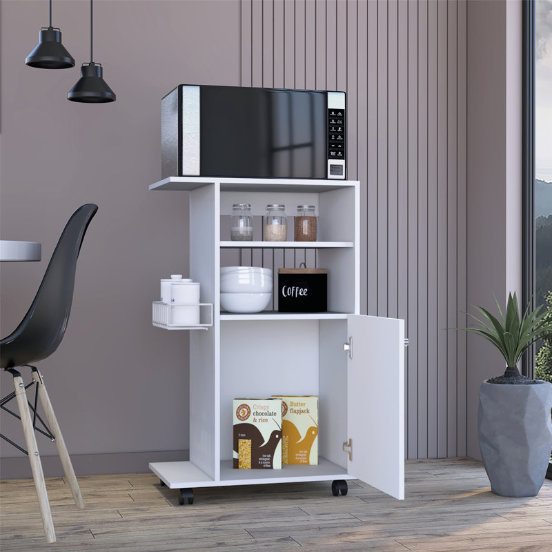Chariot de cuisine polyvalent compact avec armoire pratique et roulettes lisses, Blanc