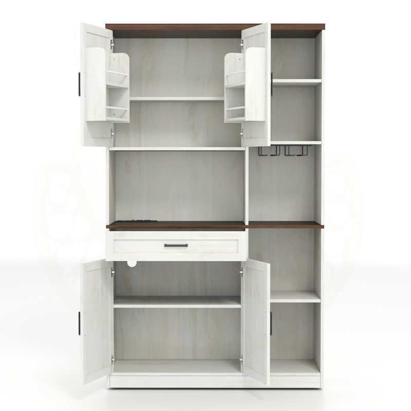 Buffet 71 pouces avec armoire, tiroir et huche, buffet multifonctionnel avec support en verre et station de charge