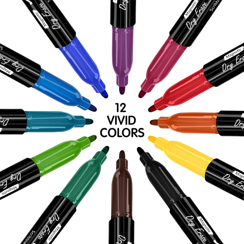 Coloured Magnetic Markers Set Of 12 W/ Bag