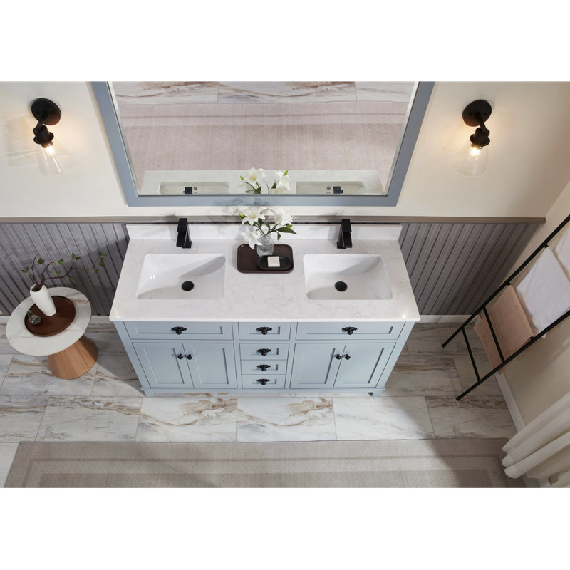 60" Finish Solid Wood Sink Vanity With 1' Artificial Stone Top, Black, Cadet