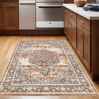 Tapis de salon: tapis ultra mince lavable - tapis oriental résistant aux taches - grand tapis intérieur antidérapant pour la salle à manger de la brique de la salle à manger