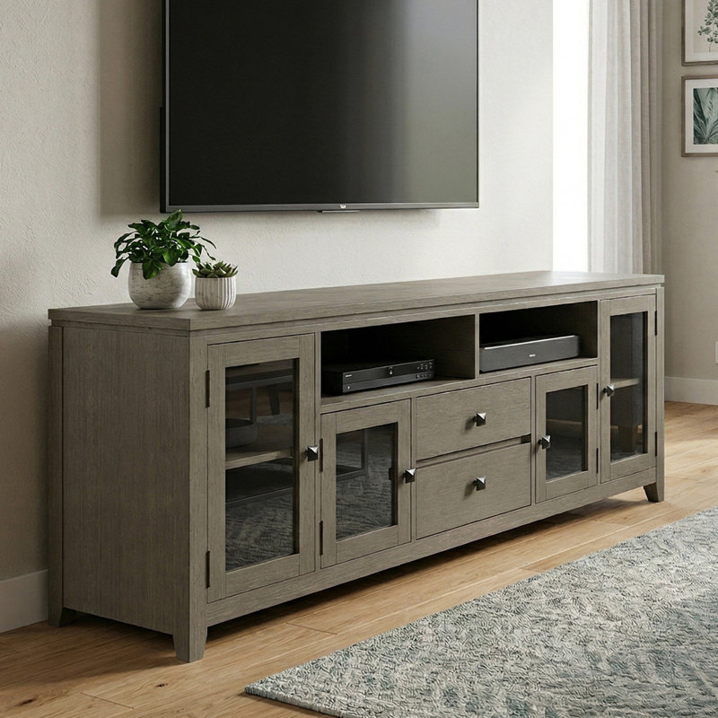 Cosmopolitan SOLID WOOD 72 inch Wide Contemporary TV Media Stand For TVs up to 80 inches, Farmhouse Gray