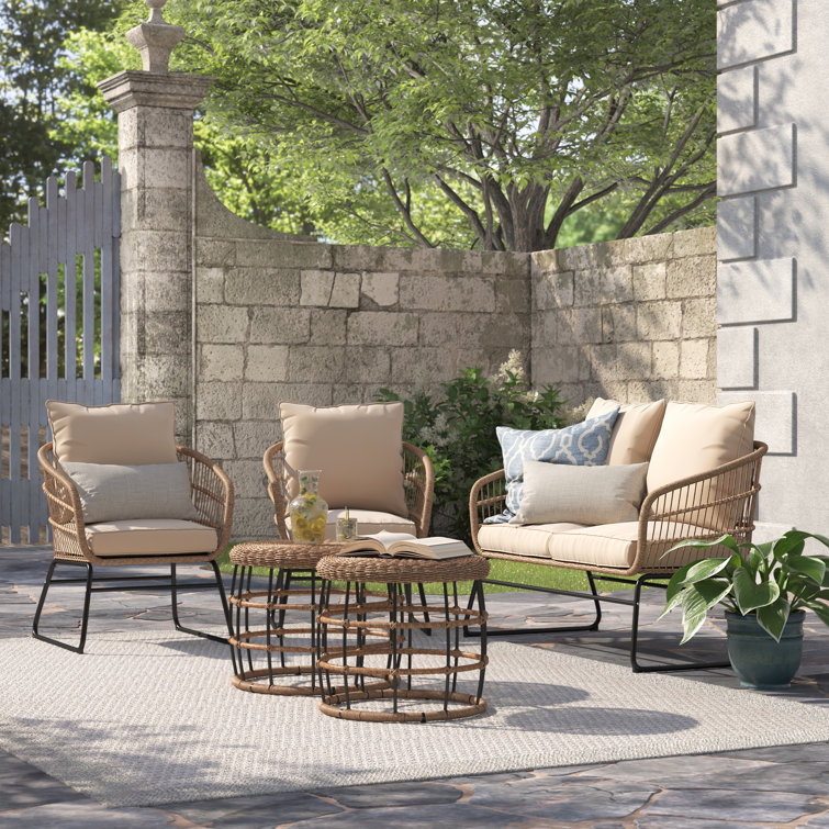 Tanay Outdoor 5 Piece Rattan Sofa Seating Group with Cushions(incomplete)