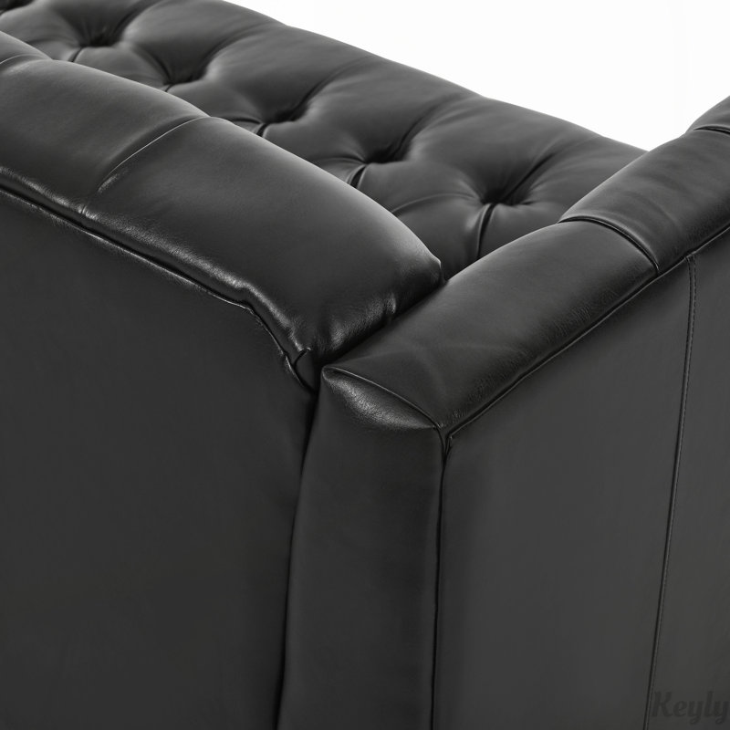 Canapé Chesterfield en cuir PU avec capitonnage à boutons, Similicuir noir