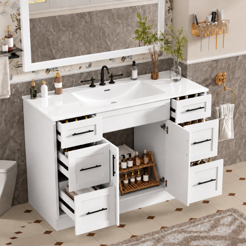 Meuble-lavabo sur pied moderne de 48 po Verdant, Blanc