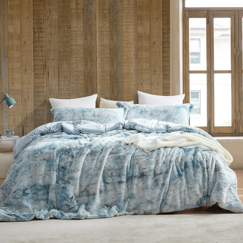 Coma Inducer Lambs Ear Faux Fur Oversized Comforter Set, Blue, Alaskan King Comforter + 2 Standard Shams 