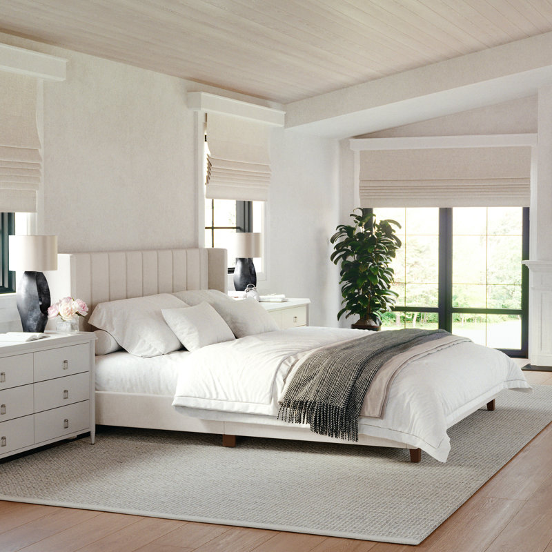 Lit plateforme tapissier Martha Stewart Kay, Beige, Très grand