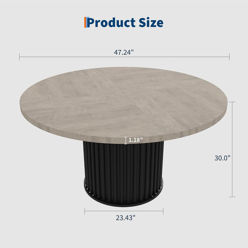Extendable Round Metal Base Dining Table, Grey