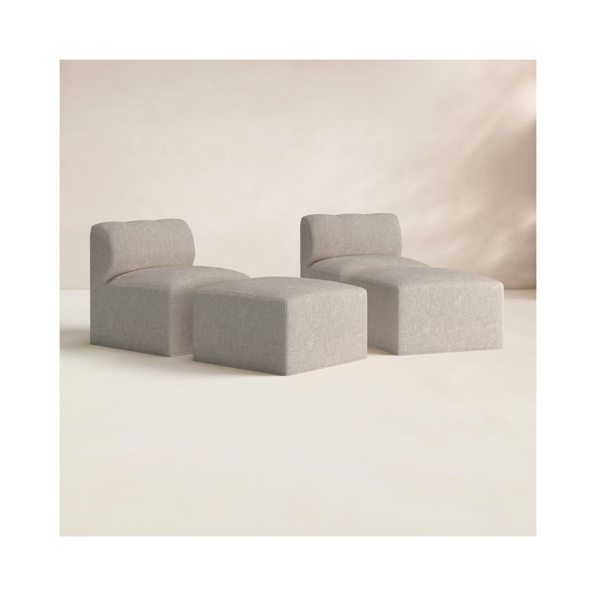 Praia Sunbrella Outdoor Lounge Chairs Set With Ottomans, Cast Silver Sunbrella®