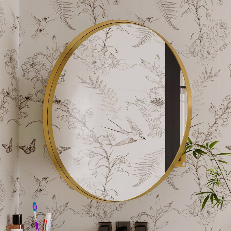 Armoire à pharmacie ronde avec miroir 31,5 po, Doré