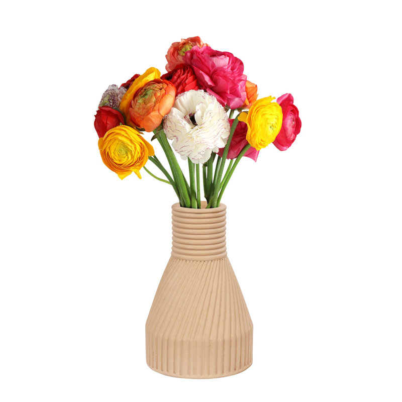 Beige Ceramic Geometric Table Vase