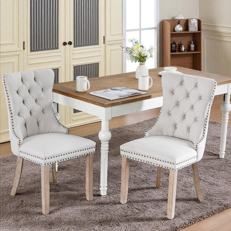 Chaises de salle à manger rembourrées Seita, Bois de chêne, Beige