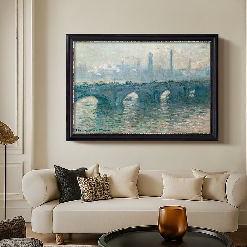 Pont Waterloo, temps gris, 1900 - Claude Monet - Toile encadrée sur mesure, Perle noire mate, No, 24X34