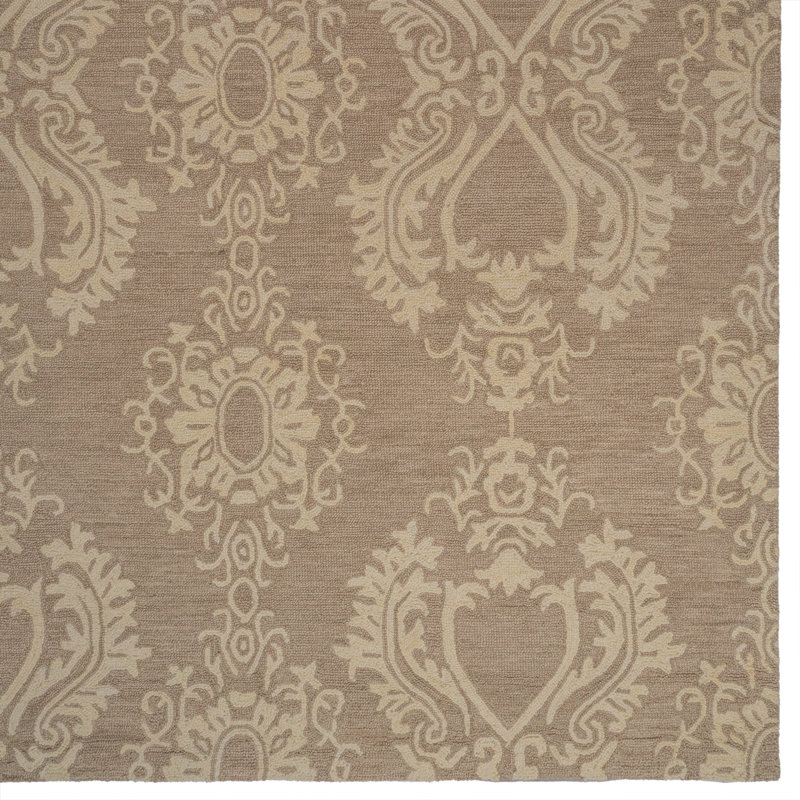 Dajerin Performance Hand Tufted Wool Damask Indoor Rug, Rectangle 5' x 8'