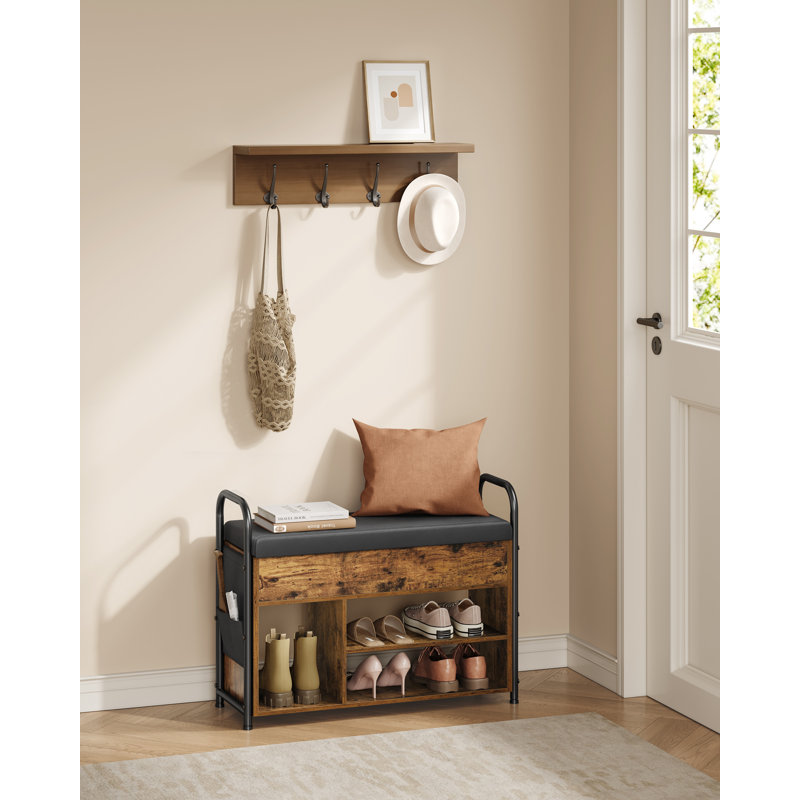 6 Pair Shoe Storage Bench, Rustic Brown