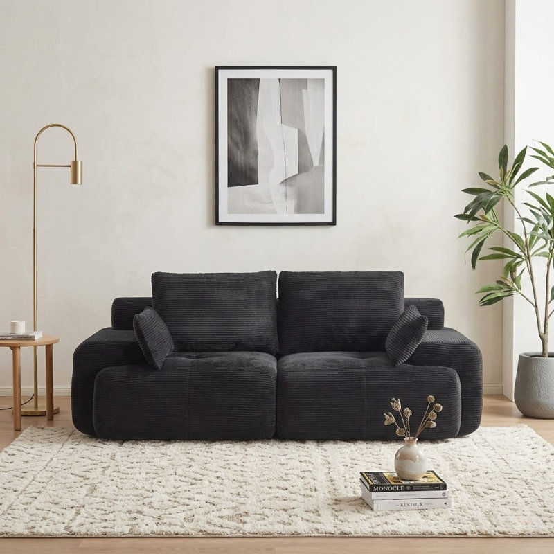 Modern Corduroy Extra Deep Modular Compression Loveseat, Black