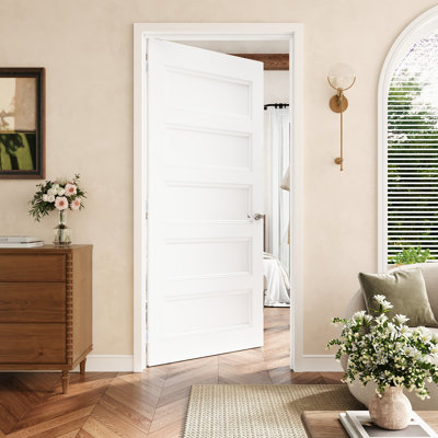 36" X 80" 5-Panel Molded Solid Interior Prehung Door With Silver Hinges, Solid Core Door Slab With Frame, Interior Door As Pantry Door, Bedroom Door, Laundry Door, Closet Doors, Room Doors, Left Hand