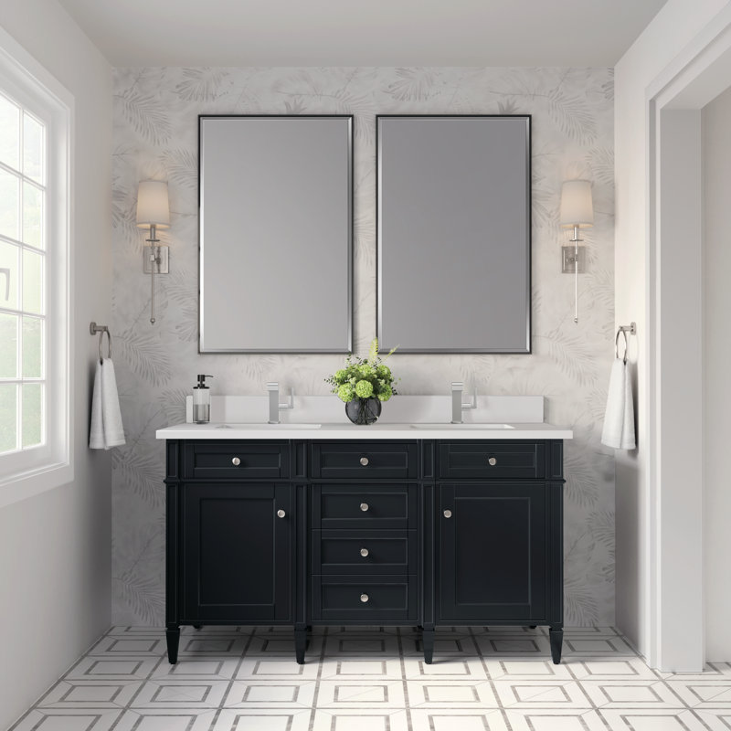 Brittany 60'' W Double Vanity, Single-Hole, White Zeus, Black Onyx