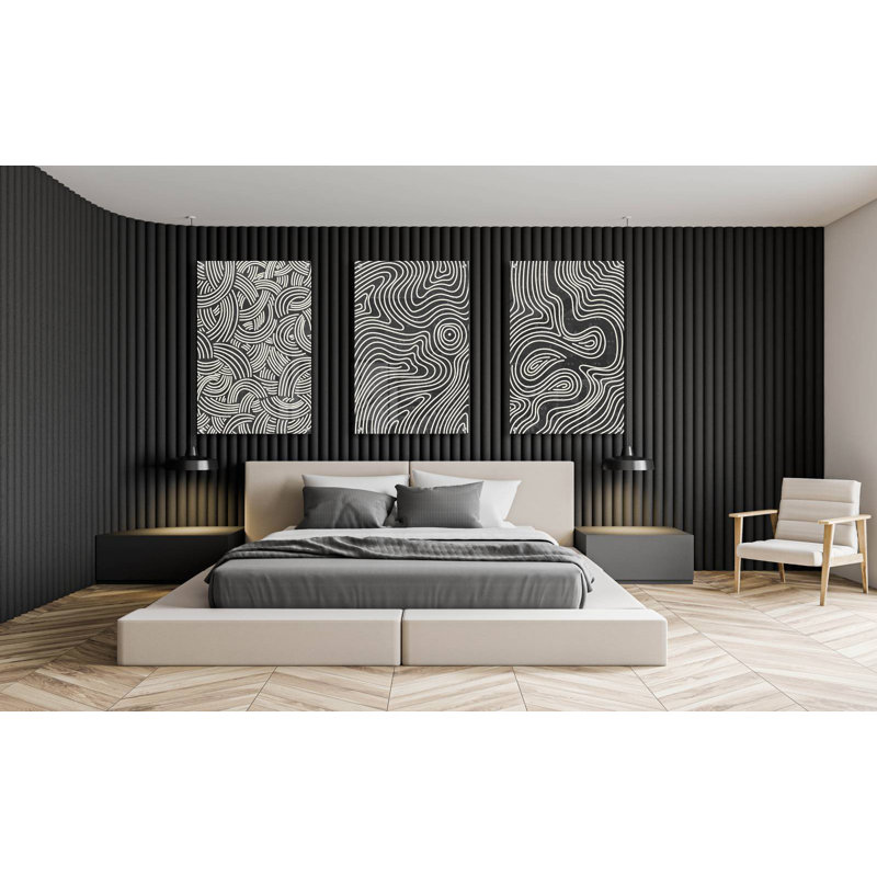 «Black and White Abstract», ensemble de 3 reproductions sans cadre