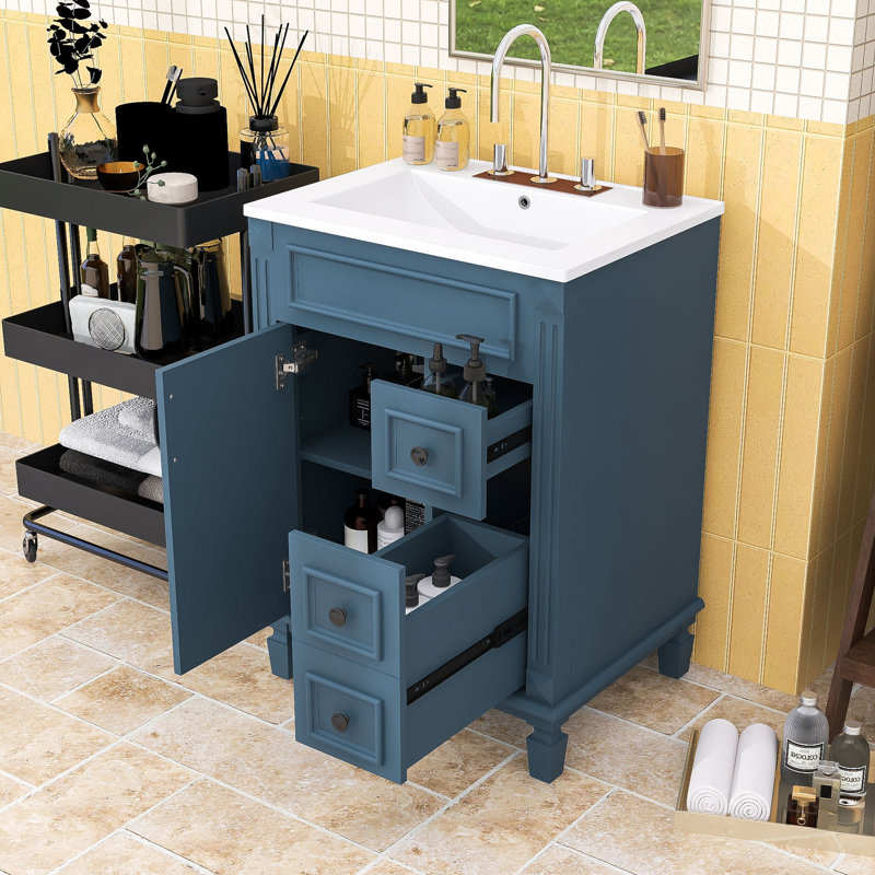 Meuble-lavabo avec lavabo, 2 tiroirs et tablette réglable