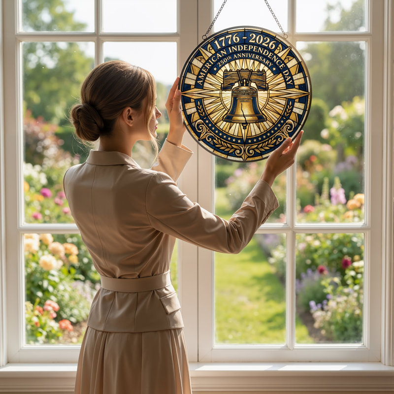 Panneau de fenêtre en verre pour décoration intérieure American Independent USA 250th Anniversary ， 7,8H, H 7,8 po