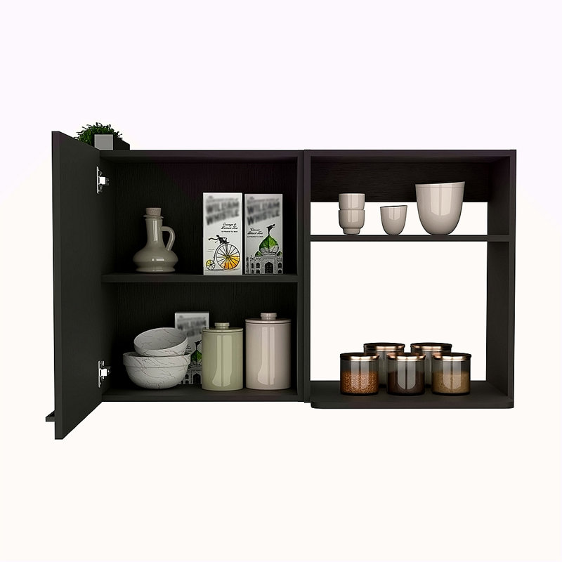 Armoire murale de cuisine Bussolengo, deux tablettes, Noir