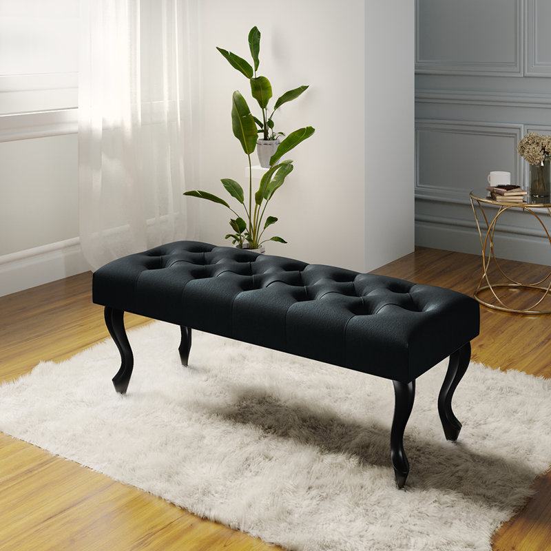 Upholstered Bench, Black, H40 x W100 x D30cm, Brown