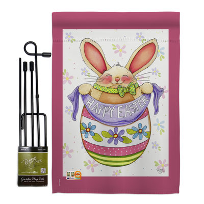 Ensemble de 2 drapeaux 2 côtés en polyester à l’oeuf oeuf lapin