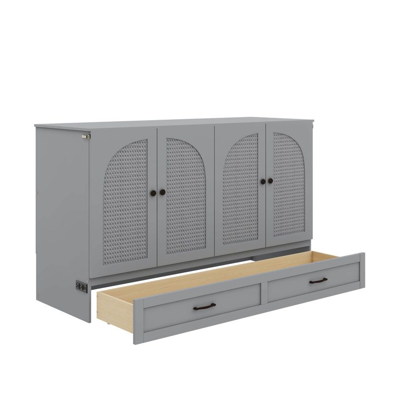 Lit escamotable peu encombrant avec tiroirs intégrés, gris, Grand