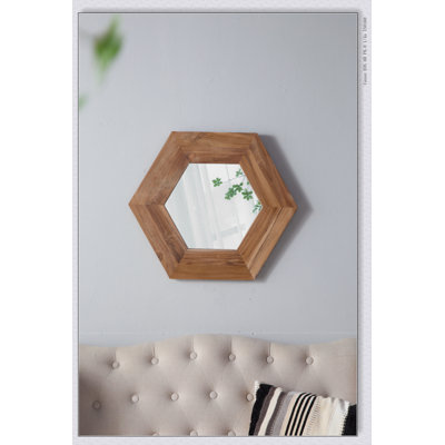 18.5" x 18.5" Hexagon Mirror with Natural Wood Frame, Wall Decor
