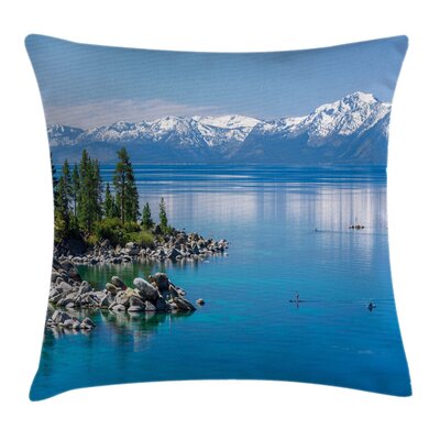 Blue Waters of Lake Tahoe Snowy Mountains Pine Trees Rocks Relax Shore Indoor / Outdoor 26"" Throw Pillow Cover -  Ambesonne, min_32748_26x26