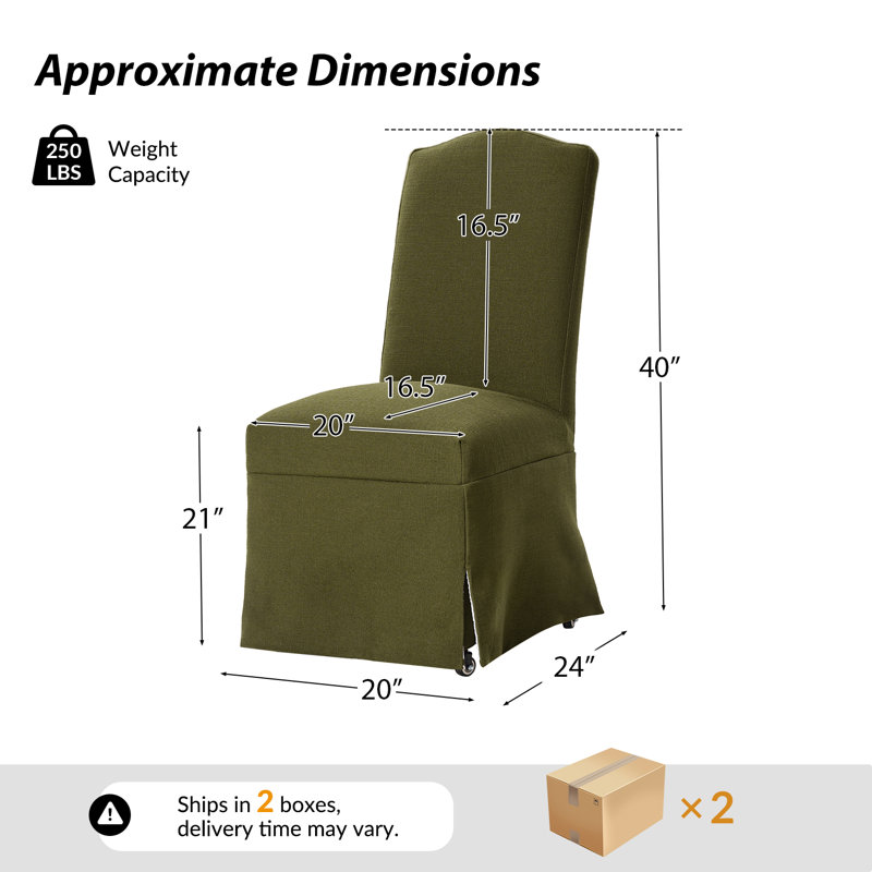 Evansville Transitional 40"Tall Solid Wood Legs Dining Chair With Removable Fabric Slipcover, Moss