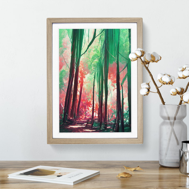 Artful Forest No.1 Abstract - Single Picture Frame Painting, 64cm H x 46cm W x 2cm D, Oak Framed