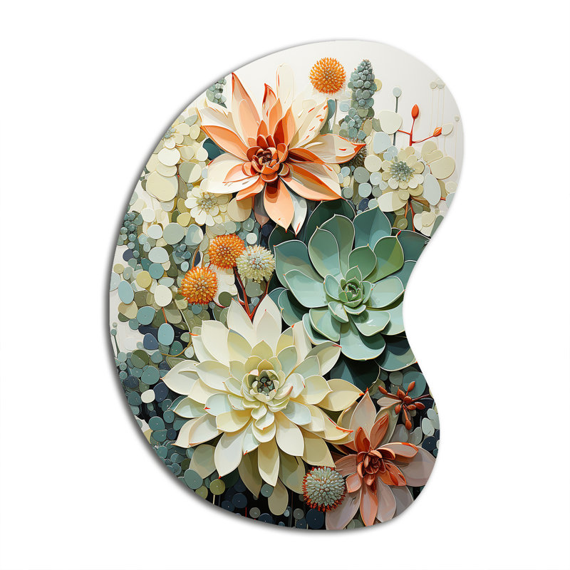Vert blanc blanc plantes succulentes Serene Succulents I - reproduction d'art en métal succulente asymétrique, sculpture murale