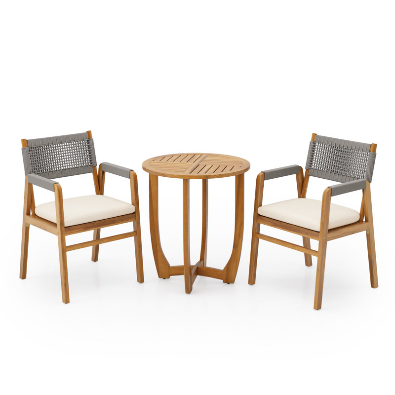Outdoor Wood & Rope Bistro Set, Gray