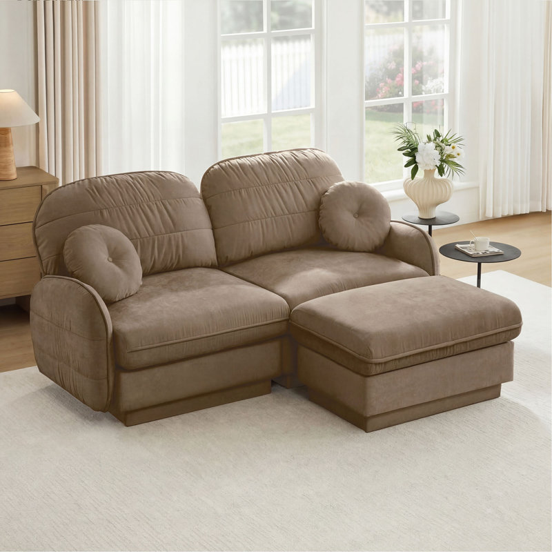Canapé en L Chenille Cloud, Café clair, H 37,4 po x l 73,2 po x P 57,8 po